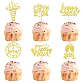 Ercadio Paquete de 24 decoraciones para cupcakes de Feliz Año Nuevo 2023 con purpurina dorada Happy 2023 Cheer 2023 Hello 2023 Cupcake Picks Fireworks Champagne Cupcake Toppers para decoración de fiesta de Año Nuevo