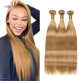 Blonde Bundle Color #27 Straight Human Hair Bundles 22 24 26 Inch Honey Blonde Straight Bundles Human Hair Weave #27 Bundle
