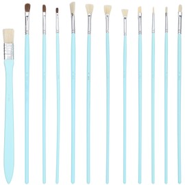 12Pcs Art Paint Brushes Drawing Fan Shaped Artist Brush Long Rod Set Supplies Blue