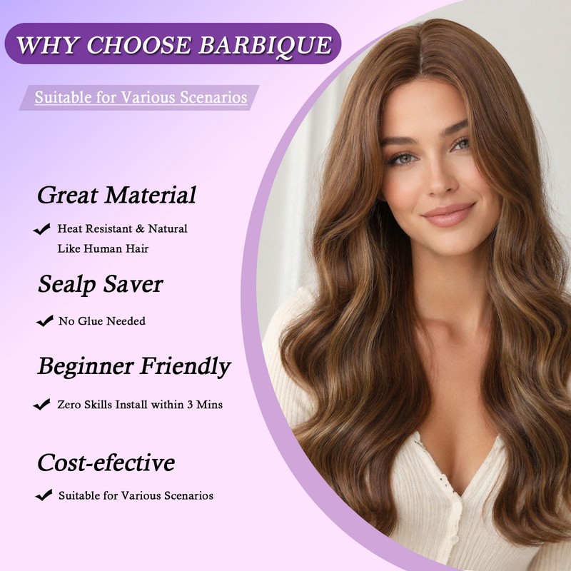 Brown Highlight Lace Front Wig 24 Inch Long Wavy Synthetic
