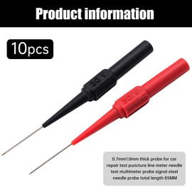 10 Pcs Test Back Probe Pin, 0.7mm Wire Piercing Probe Pin, Insulation Non-Destructive Stainless Steel Pin, Multimeter Probes Car Tester For 4mm Banana Socket