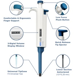ONiLAB 50-200 ul High-Accurate Single-Channel Manual Adjustable Variable Volume Pipettes