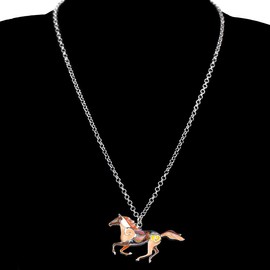 NEWEI Cute Enamel Horse Necklace Gifts Horse Pendant Jewelry for Women Girls Horse Loves Charms (Brown)