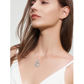 Flpruy Fox Gifts Sterling Silver Fox Moon Necklace Birthday Valentine's Day Alice Jewellery Gifts for Women Girls, Sterling Silver, Base