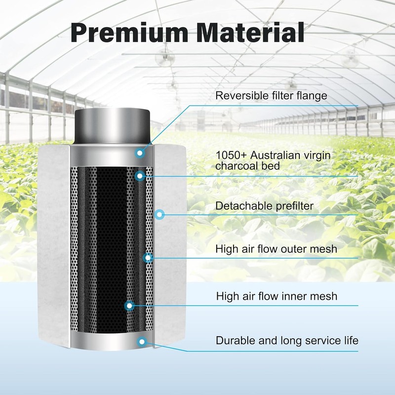iPower 4 Inch Air Carbon Filter, with Australia Virgin Charcoal