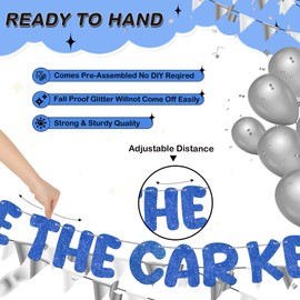 Fulmoon Pre Strung Hide the Car Keys Glitter Banner 15th and 16th Car Theme Party Supplies Funny Birthday Party Decorations Happy 16th Birthday Decorations(Navy Blue)