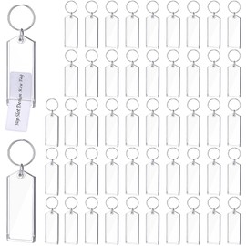 Huquary 50 Pcs 3 Inch Plastic Key Tags Clear Slip Slot Key Tags with Split Rings Chains Bulk for ID Luggage Office Pets Storage