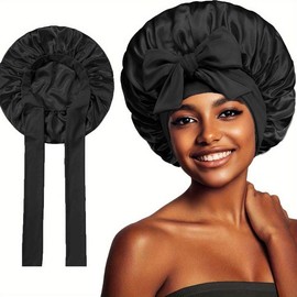 Satin Bonnet Silk Bonnet for Sleeping Double Layer Satin Lined Hair Bonnet with Tie Band Bonnets for Women Natural Curly Hair - Color: 2Bonnet-DarkGreen
