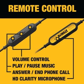 DEWALT Auriculares con Cable y micrófono - Auriculares de Obra con Cable de 3,5 mm - Auriculares con Cable y micrófono Resistentes al Agua - Auriculares con Cable para Trabajos al Aire Libre