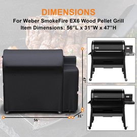 Grisun Grill Cover for Weber SmokeFire EX6 Wood Pellet Grill, Smoker Cover for Weber EX6, Waterproof, No Fading for 2 Years, Anti-Fade, Drawstring for Secure Fit, 600 D Polyester, Black