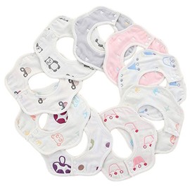 Wheelsp 10 Pack Baby Bandana Drool Bibs Baby 360 Rotate Baby Petal Gauze Bibs-Burp Cloths，Feeding，Waterproof And Absorbent,Drooling And Teething