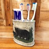 Rustic Black Bear and Cub Toothbrush and Toothpaste Holder –