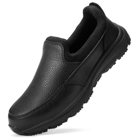 NAVEKULL Men's Non Slip Food Service Shoes Water Resistant Kitchen Restaurant Chef Shoes Black Leather Slip Resistant Work Shoes