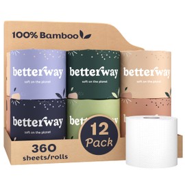Betterway Bamboo Toilet Paper 3 Ply - Sustainable Toilet Tissue - 12 Double Rolls & 360 Sheets Per Roll - Septic Safe - Organic, Plastic & PFAS Free - FSC Certified