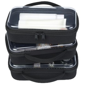 Qiyaz 3 Pcs Black Hard Clear Zipper Case, Hard Makeup Bags with Handle, Pet Large Opening Clear Toiletry Cosmetic Bag for Women Men Travel