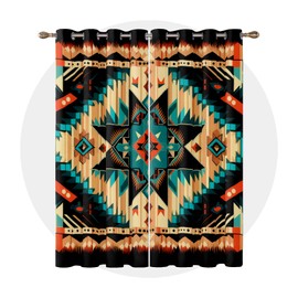 Aztec Curtains 63 Inch Length - Southwestern Native American Patterned Blackout Curtains for Living Room Bedroom, Room Darkening Grommet Drapes Window Treatments, 2 Panel Set