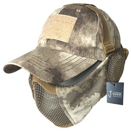 J-HARK Airsoft Mask Face Guard Tactical Cap Set with Ear Protection Anti-Fog Mesh Face Mask Survival Game Equipment (A-TACS Beige)