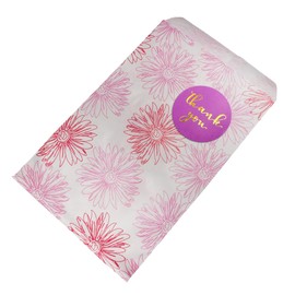 CuteBox Company 100pcs 6" x 9" Pink Flower Flat Paper Gift Bags with 100pcs 1.5" Purple/Gold Thank You Stickers for Retail, Packaging, Party Favors, Birthdays, Weddings