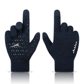 Achiou Guantes de invierno de punto con pantalla táctil, cálido, forro suave, elástico, antideslizante, 3 tamaños a elegir para mujeres y hombres, Negro y azul marino, Large
