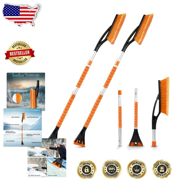 Unbranded Orange 3-Part Snow Brush and Ice Scraper with Comfortable