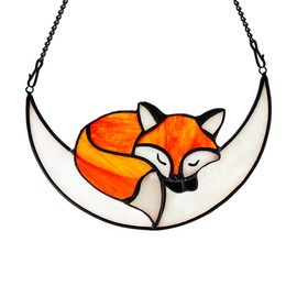 HAOSUM Fox Decor Stained Glass Window Hanging,Stained Glass Fox Ornament for Home Decor,Fox Decorations Suncatcher Indoor Window Fox Gifts for Girls Mom Friend