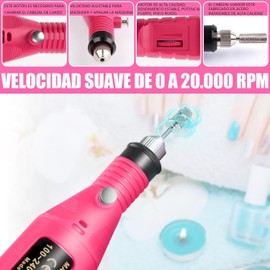 Drill para Uñas Profesional, Limas para Uñas Electrica con 6 Brocas Especializadas, Esmeril para Uñas Portátil Carga USB, Pulidora para Manicura Casera y Salón de Belleza (Rosa)