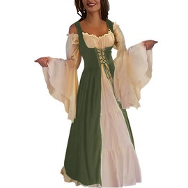 Abaowedding Womens's Medieval Renaissance Costume Cosplay Chemise and Over Dress (L/XL, Olive)