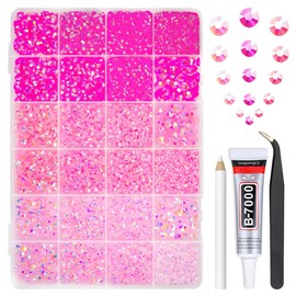 qiipii 2mm-6mm 3 Color Pink AB Series Jelly Resin Rhinestones w B7000 Jewelry Glue for Bedazzling Crafting Flatback Stones Gems Diamonds for Nails Face Eyes Makeup Tumblers Bottles DIY Crafts Clothes