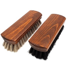 DELARA Two large, high-quality polishing brushes with 100% horsehair, colours silver grey and black, curved handle made of lacquered wood, made in Germany, multicoloured