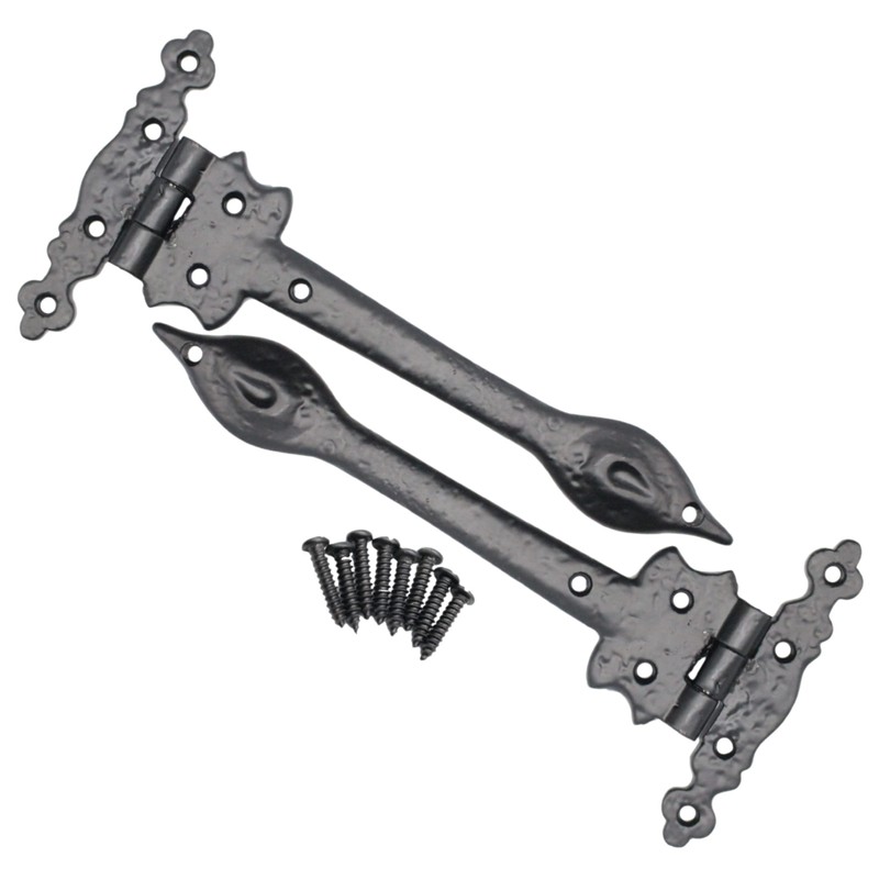 Black Cast Iron Spear Hinges Leaf Design Pair - 9