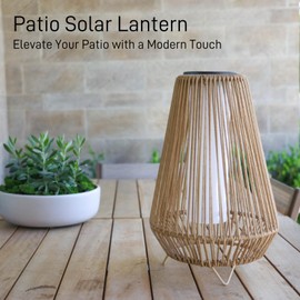 EcoGreen Rocket Floor LED Solar Rattan Lamp – 11.81 * 18.5 Inch Anti Rust Steel Frame with Weaving &Built-in Lights, Warm Glow, 8H Runtime, Solar-Powered Light for Garden & Patio – Single Pack/Large