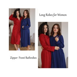 Ekouaer Zipper Robes for Women Long Knit Bathrobes Lightweight Full Length Housecoat with Pockets Loungewear Nightgown