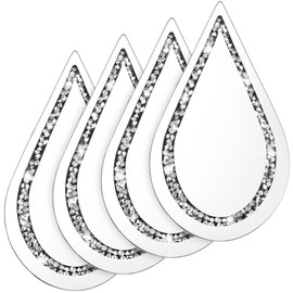 Yookeer 4 Pcs Silver Mirror Wall Decor Tear Drop Diamond Mirrors 11.8 x 6.7 Inches for Living Room Bedroom Bathroom Wall Decoration