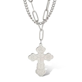 SIPURIS Orthodox Cross Necklace for Men Jesus Christ Orthodox Crucifix Pendant Stainless Steel Religious Christian Jewelry Birthday Gift, Stainless Steel, No Gemstone