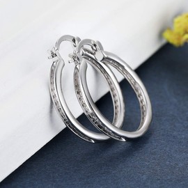 Hoops Earrings 18K White Gold Plated Cubic Zirconia Huggie Earring for Women Lightwight Hoop Large Size 50mm