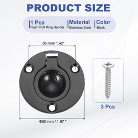 PATIKIL 2" Flush Pull Ring Handles, 316 Stainless Steel Round Recessed Door Pull Hidden Boat Hatch Latch with Screws for Marine Yacht Furniture, Black