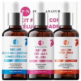 Kit Serum facial Acido Hialurónico, Vitamina C y Células Madre anti edad | Paquete completo de serum para el cuidado de la piel, hidratación y rejuvenecimiento (Kit AH + Celulas madre + Vit C)