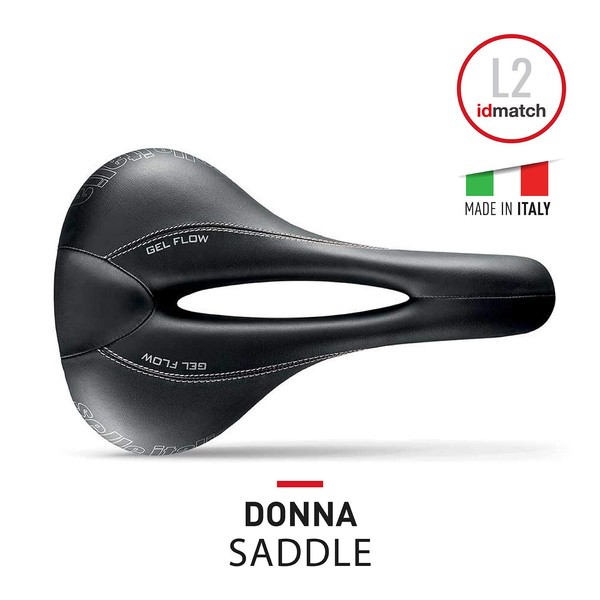Selle Italia Donna Gel Flow Road Bike Saddle - Comfortable Road or Mountain Bike Seat for Women - 270 x 168mm, Women, 345g, Black