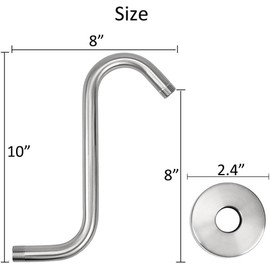 S Shaped Shower Arm Standard 1/2" Connection with Flange High Rise Shower Head Extension Pipe Shower Arm Extender Wall Mounted Bathroom Accessories Stainless Steel (Brushed)