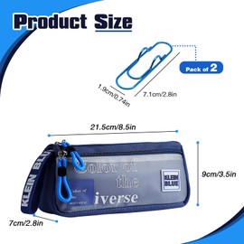 Large Capacity Pencil Case for School - Oxford Fabric Organizer with 2 Pen Clips & Handle, 21.5x9x7 cm, Blue