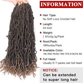 Xtrend 7 Packs New Faux Locs Crochet Hair 24 Inch Ombre Pre looped Gypsy Soft Locs Crochet Hair Synthetic Distressed Faux Locs Braids Hair Wavy Dreadlock Braids Hair Extensions 18strands/pack 1B/27#