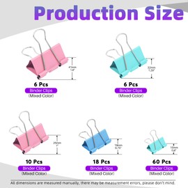 Swpeet 100Pcs Metal Colorful Binder Clips, Paper Clamps, Fold Back Clips, Paper Clamps Clips 5 Sizes Large, Medium, Small, X Small and Micro Use for Office, Home, School, Classroom