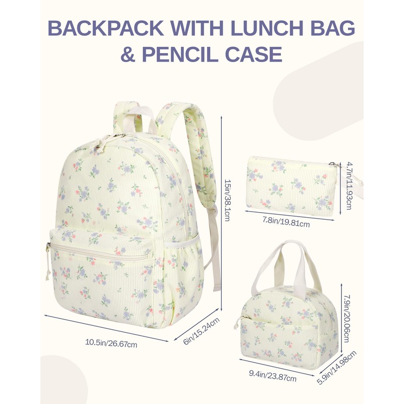 HowFly Corduroy Kids Backpack 3-in-1 Set 15" with Lunch Box