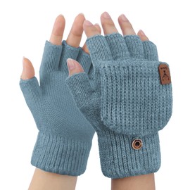 BLURBE Women Fingerless Gloves - Winter Warm Convertible Fingerless Mittens Ladies Wool Knitted Half-Finger Gloves Hand Warmer FingerIess Heated Gloves for Women Girls Outdoor Sports Gifts UK