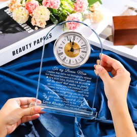 Movdyka Bonus Mom Gifts Crystal Clock, Gifts for Stepmom, Best Bouns Mom Gifts from Daughter for Christmas Birthday Mothers Day, Best Bonus Mom Ever Present