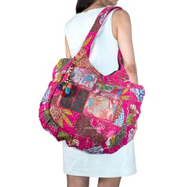 TribeAzure Large Fashion Pink Canvas Shoulder Bag Handbag Unique Tote Quilt Vintage Beach Travel Summer