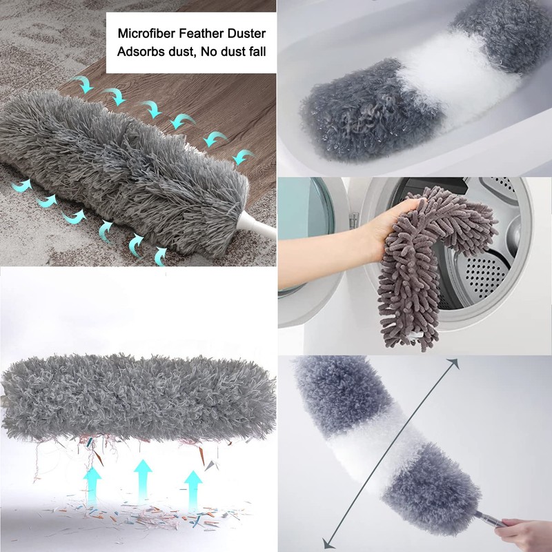 Adbzen Duster Household Cleaning Supplies Kit 16pcs Microfiber Feather Duster