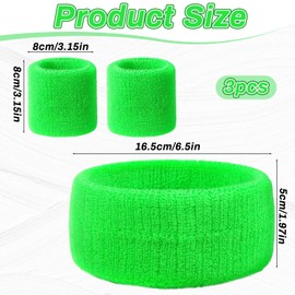 Neon Headband, 3 Pcs Elastic Sweatbands Cotton Arm Sweat Bands Wristband Soccer Headband Green Accessories 80s Accessories for Men Women Kids Workout Party Gym Running Sports Tennis (Green)