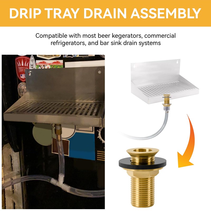 Drip Tray Drain Assembly, 2" Brass Drain Fitting with 1/2"