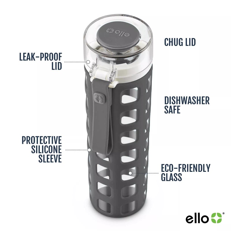 Ello Syndicate 20oz Glass Water Bottle Eco Friendly Leak Proof